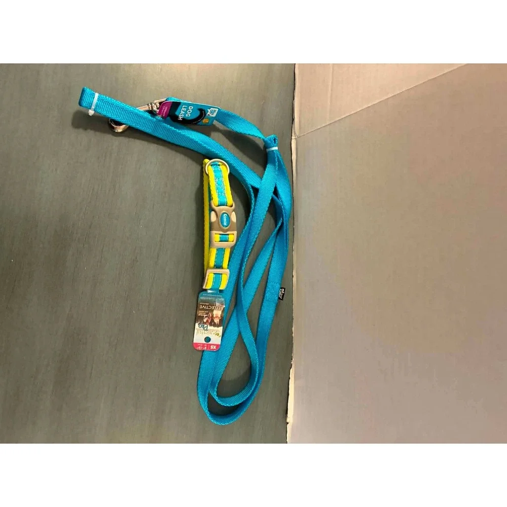 Coastal Pet Dog Collar Leash Set XS Blue Yellow NEW Reflective Small Breed 4ft